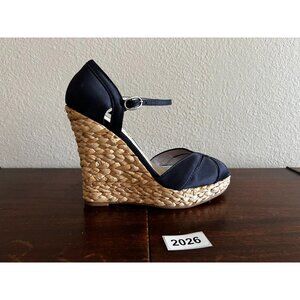 Colin Stuart Wedge Sandals Women's Sz 5.5  Navy Blue Espadrilles Ankle High